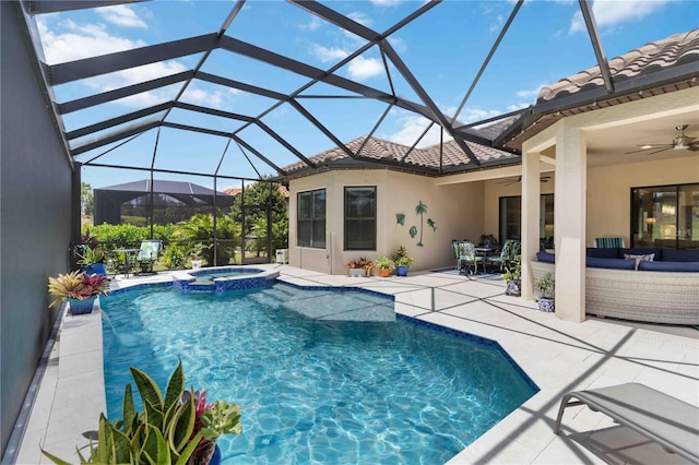4540 Terrazza Ct, Bradenton, FL 34211 - view of pool with ceiling fan, an outdoor living space, and a patio
