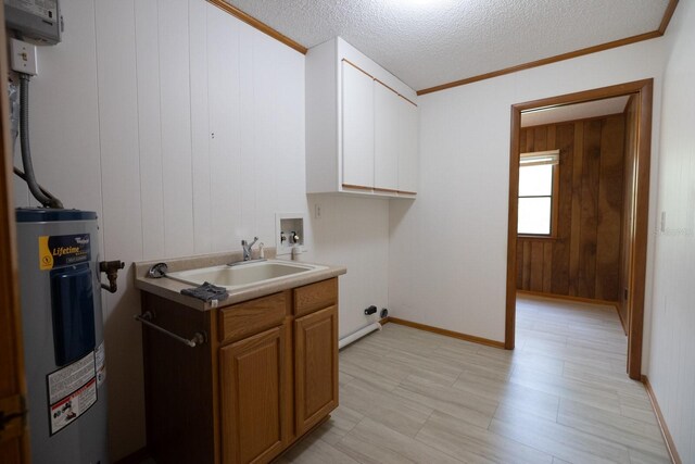 3804 65th St E, Bradenton, FL 34208 - laundry room with water heater, washer hookup, crown molding, hookup for an electric dryer, and a textured ceiling