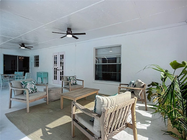912 Ponderosa Pine Ln, Sarasota, FL 34243 - view of patio / terrace with ceiling fan, french doors, and an outdoor living space