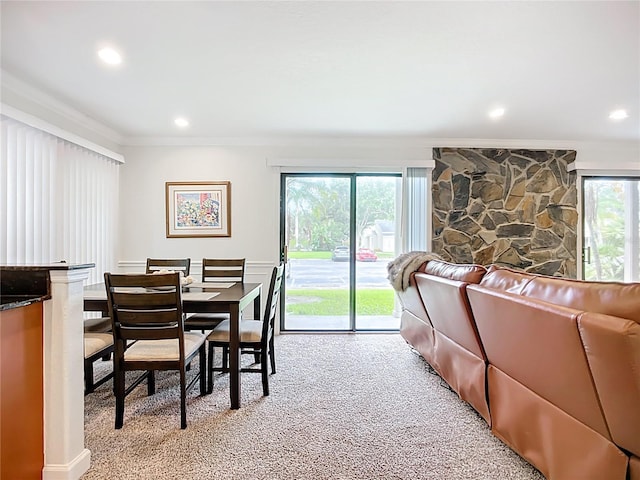 2220 Bahia Vista St Unit G4, Sarasota, FL 34239 - dining room featuring crown molding, light carpet, and recessed lighting
