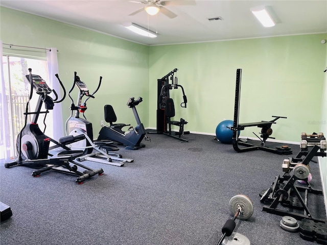 2636 Hidden Lake Dr N Unit G, Sarasota, FL 34237 - exercise room with ornamental molding and ceiling fan