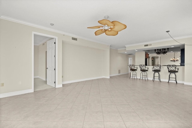5100 Jessie Harbor Dr Unit 701, Osprey, FL 34229 - living room featuring crown molding, ceiling fan, and light tile patterned floors