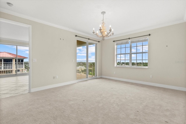 5100 Jessie Harbor Dr Unit 701, Osprey, FL 34229 - carpeted empty room with a chandelier, crown molding, and a smoke detector