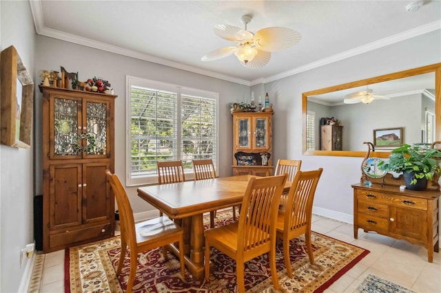 315 36th St NE, Bradenton, FL 34208 - dining space featuring light tile patterned flooring, ceiling fan, and ornamental molding