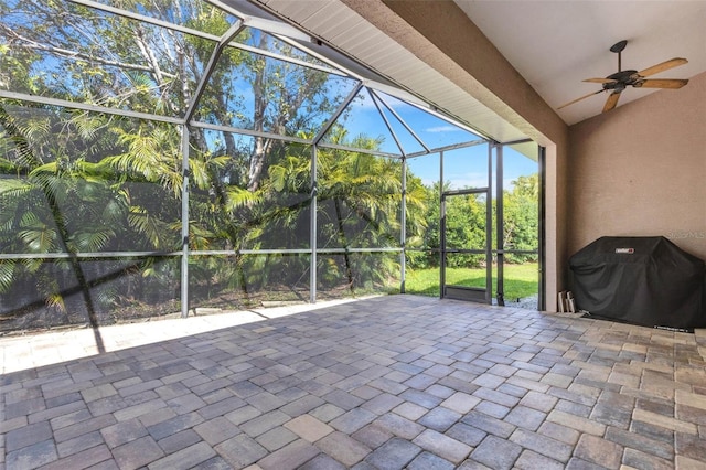 8102 Waterview Blvd, Lakewood Ranch, FL 34202 - unfurnished sunroom featuring ceiling fan and lofted ceiling