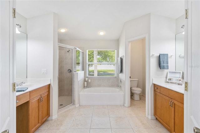 4845 Post Pointe Dr, Sarasota, FL 34233 - full bathroom with vanity, a bath, a shower stall, and tile patterned flooring