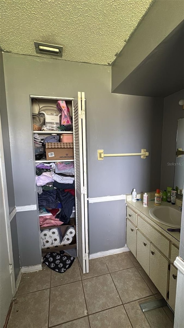 23067 Elmira Blvd, Punta Gorda, FL 33980 - bathroom with tile patterned flooring, vanity, and a textured ceiling