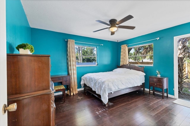2866 E Rainbow Cir, Sarasota, FL 34231 - bedroom featuring dark wood-type flooring and a ceiling fan