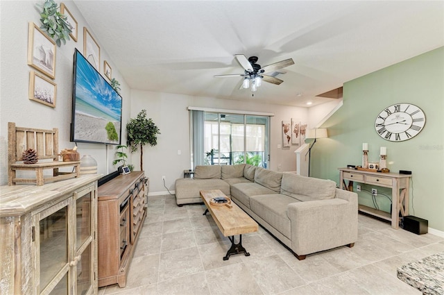 8676 Ice Wine St, Sarasota, FL 34238 - living area with a ceiling fan and light tile patterned floors