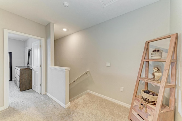 8676 Ice Wine St, Sarasota, FL 34238 - hall featuring an upstairs landing, light colored carpet, and recessed lighting