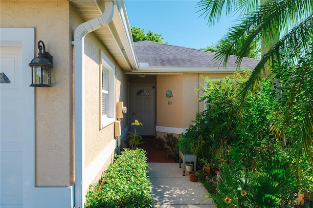 2511 Lantana Ln, Palmetto, FL 34221 - property entrance with stucco siding and roof with shingles