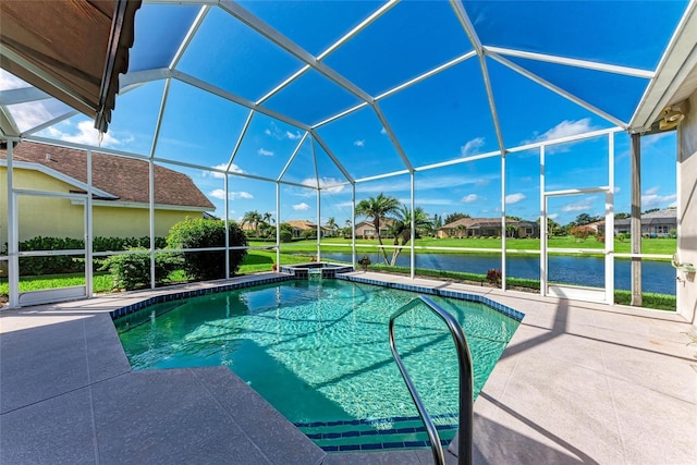 11915 Oak Ridge Dr, Parrish, FL 34219 - view of pool with a patio, a water view, a lanai, a pool with connected hot tub, and a residential view