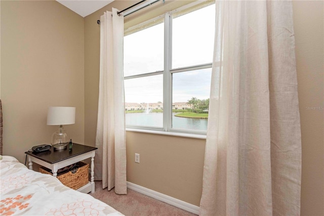 3698 Parkridge Cir Unit 26-104, Sarasota, FL 34243 - bedroom with light colored carpet and a water view