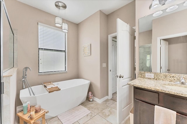 9123 Raes Creek Pl, Palmetto, FL 34221 - full bathroom featuring vanity, a soaking tub, and a stall shower