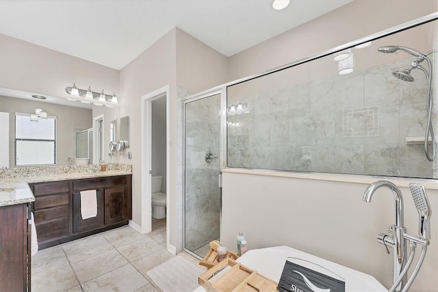 9123 Raes Creek Pl, Palmetto, FL 34221 - full bath with a stall shower, vanity, tile patterned floors, and a bath