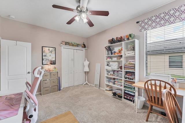 9123 Raes Creek Pl, Palmetto, FL 34221 - carpeted bedroom with an office area, a closet, and a ceiling fan