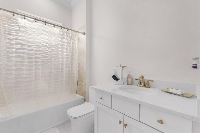 17204 Bullhorn Cir, Punta Gorda, FL 33982 - bathroom with shower / tub combo with curtain, vanity, and tile patterned floors