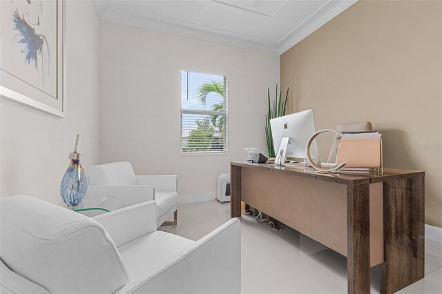 17204 Bullhorn Cir, Punta Gorda, FL 33982 - tiled home office with ornamental molding and baseboards