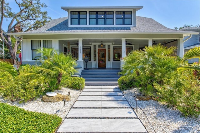 1523 1st Ave W, Bradenton, FL 34205 - bungalow-style house featuring ceiling fan, a shingled roof, and covered porch