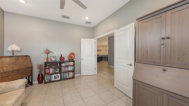 5910 Hevena Ct, Palmetto, FL 34221 - interior space featuring light tile patterned floors and ceiling fan