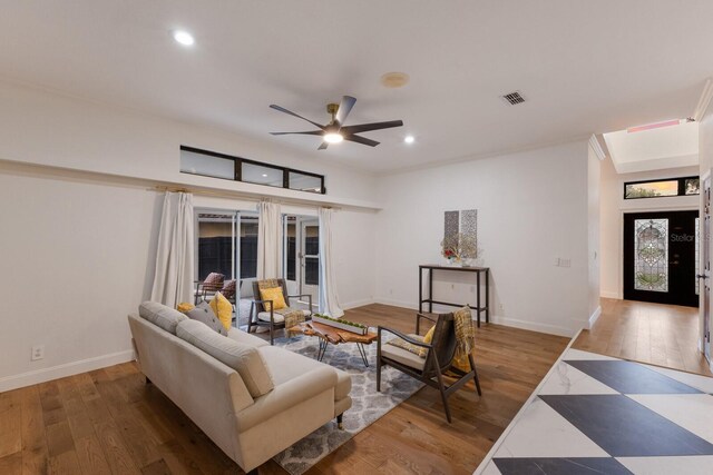9122 16th Avenue Cir NW, Bradenton, FL 34209 - living area featuring a ceiling fan, recessed lighting, and wood finished floors