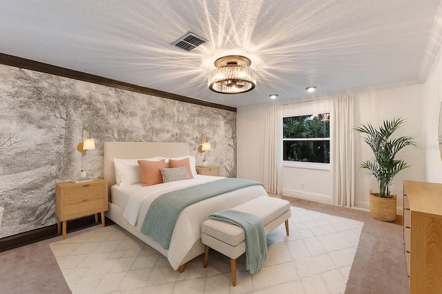 9122 16th Avenue Cir NW, Bradenton, FL 34209 - bedroom with a chandelier, light carpet, and crown molding