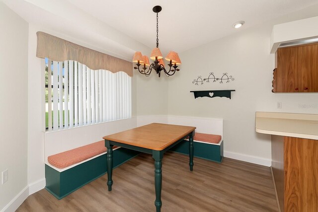 26147 L And J Rd, Myakka City, FL 34251 - dining room featuring a chandelier, wood finished floors, and breakfast area