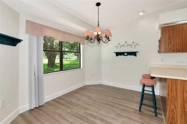 26147 L And J Rd, Myakka City, FL 34251 - unfurnished dining area with a chandelier and light wood-type flooring