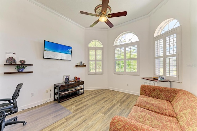 20207 71st Ave E, Bradenton, FL 34211 - office featuring crown molding, light wood-type flooring, and ceiling fan