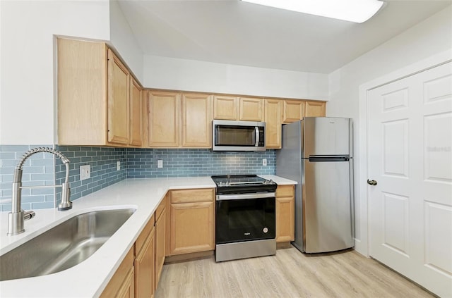 3005 Chianti Ct Unit 103, Sarasota, FL 34237 - kitchen with appliances with stainless steel finishes, light brown cabinets, light wood-style flooring, and light countertops