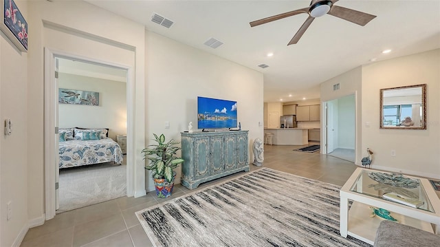 17817 Pastureland Ave, Lakewood Ranch, FL 34211 - living room with light tile patterned floors, ceiling fan, and recessed lighting