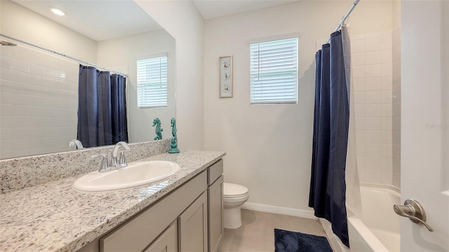 17817 Pastureland Ave, Lakewood Ranch, FL 34211 - full bath with healthy amount of natural light, vanity, shower / bath combo with shower curtain, and tile patterned flooring