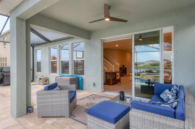 12564 Night View Dr, Sarasota, FL 34238 - view of patio featuring an outdoor hangout area, ceiling fan, and grilling area