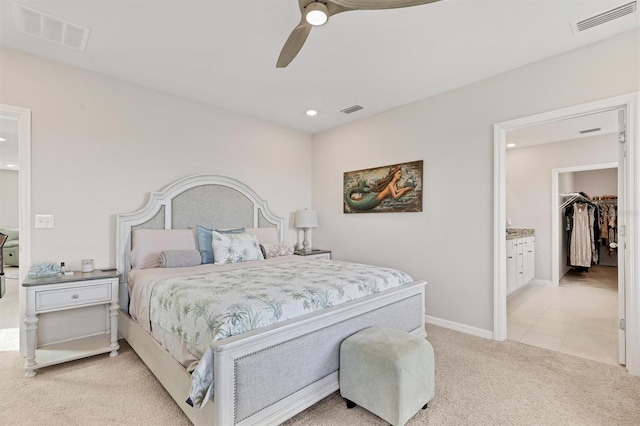 12564 Night View Dr, Sarasota, FL 34238 - bedroom with light colored carpet, recessed lighting, and ceiling fan