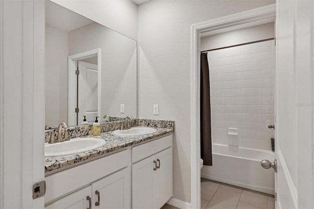 12564 Night View Dr, Sarasota, FL 34238 - full bath with double vanity, shower / tub combo with curtain, and tile patterned floors