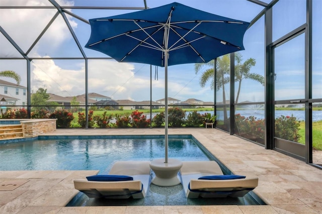 12564 Night View Dr, Sarasota, FL 34238 - outdoor pool featuring glass enclosure and a patio