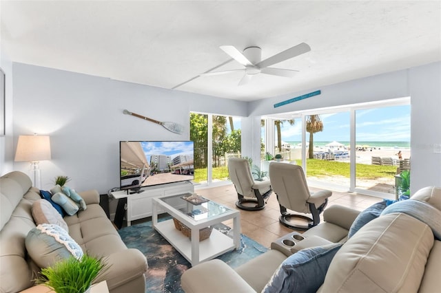 6312 Midnight Pass Rd Unit 102S, Sarasota, FL 34242 - living room with ceiling fan and tile patterned flooring
