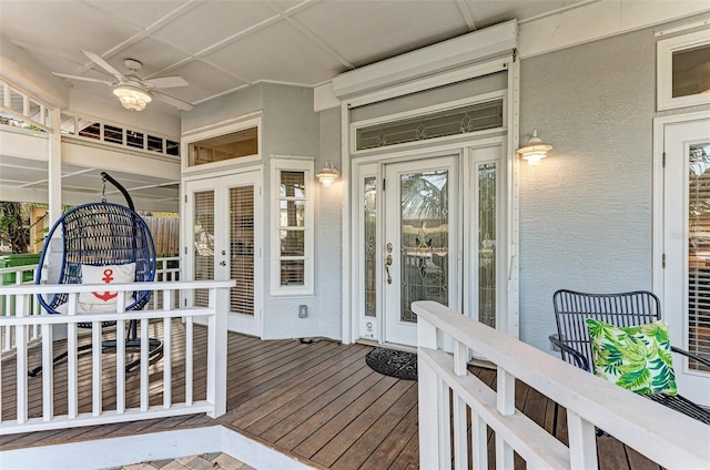 160 Coolidge Dr, Sarasota, FL 34236 - wooden porch featuring a ceiling fan