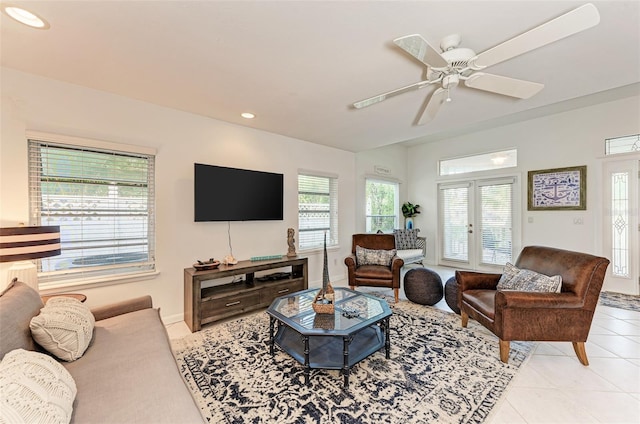 160 Coolidge Dr, Sarasota, FL 34236 - living area with recessed lighting, light tile patterned floors, and ceiling fan