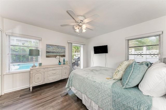 160 Coolidge Dr, Sarasota, FL 34236 - bedroom featuring dark wood-style floors, ceiling fan, and access to exterior
