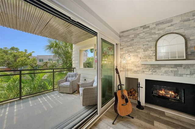 1740 Alderman St Unit 7, Sarasota, FL 34236 - patio / terrace featuring an outdoor stone fireplace