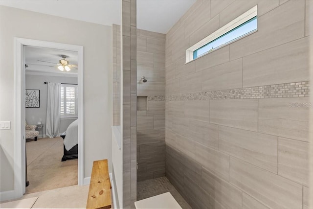 3344 Anchor Bay Trl, Bradenton, FL 34211 - full bath with ensuite bath, a tile shower, and a ceiling fan