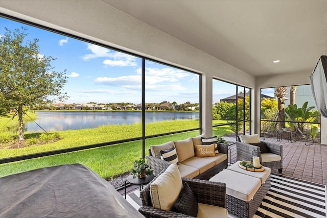 3344 Anchor Bay Trl, Bradenton, FL 34211 - sunroom featuring a water view and an outdoor hangout area