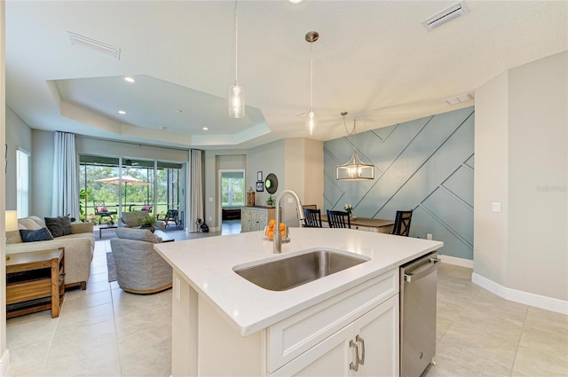 11685 Great Brook Ln, Parrish, FL 34219 - kitchen featuring dishwasher, hanging light fixtures, white cabinets, light countertops, and recessed lighting