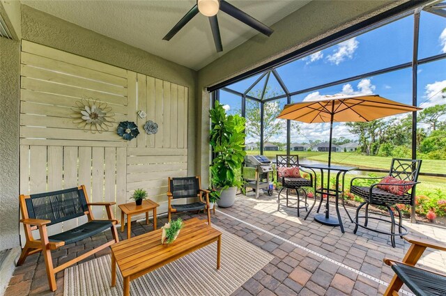 11685 Great Brook Ln, Parrish, FL 34219 - view of patio / terrace featuring ceiling fan and a lanai