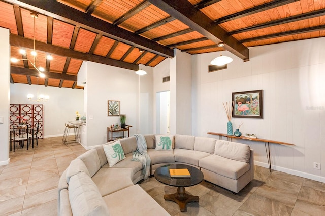4232 Pandora Rd, Venice, FL 34293 - living room with wood ceiling and a chandelier