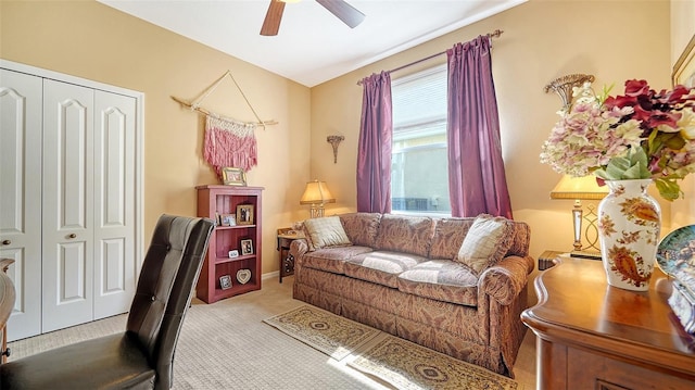 8183 Nice Way, Sarasota, FL 34238 - living area featuring carpet flooring and ceiling fan