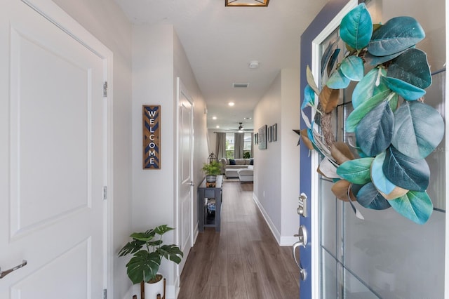 8985 Royal River Cir, Parrish, FL 34219 - hallway featuring wood finished floors and recessed lighting