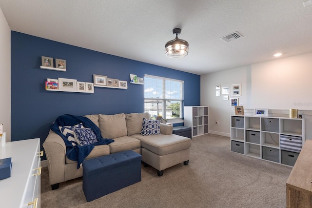 8985 Royal River Cir, Parrish, FL 34219 - carpeted living room with a textured ceiling