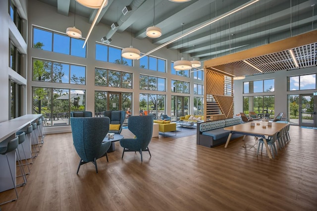 8985 Royal River Cir, Parrish, FL 34219 - common area featuring a high ceiling and beamed ceiling